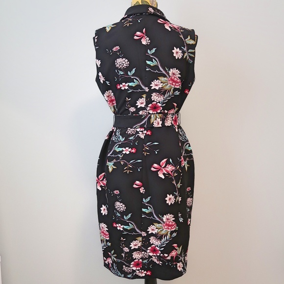Calvin Klein Dress Wrap Style Collar Floral Black - Picture 6 of 8